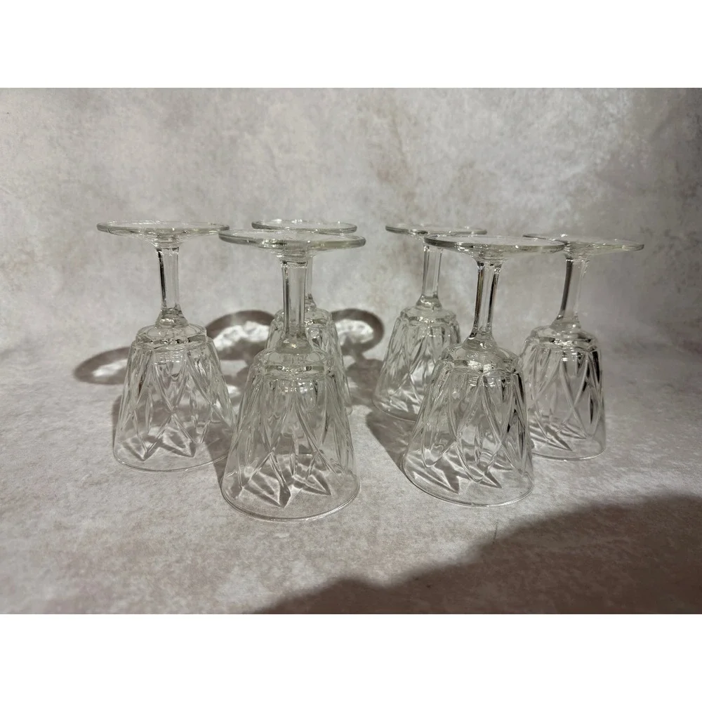 Vintage Crystal Tulip Design Glasses Diamond Cut Stemware Wine Goblet (Set of 6)